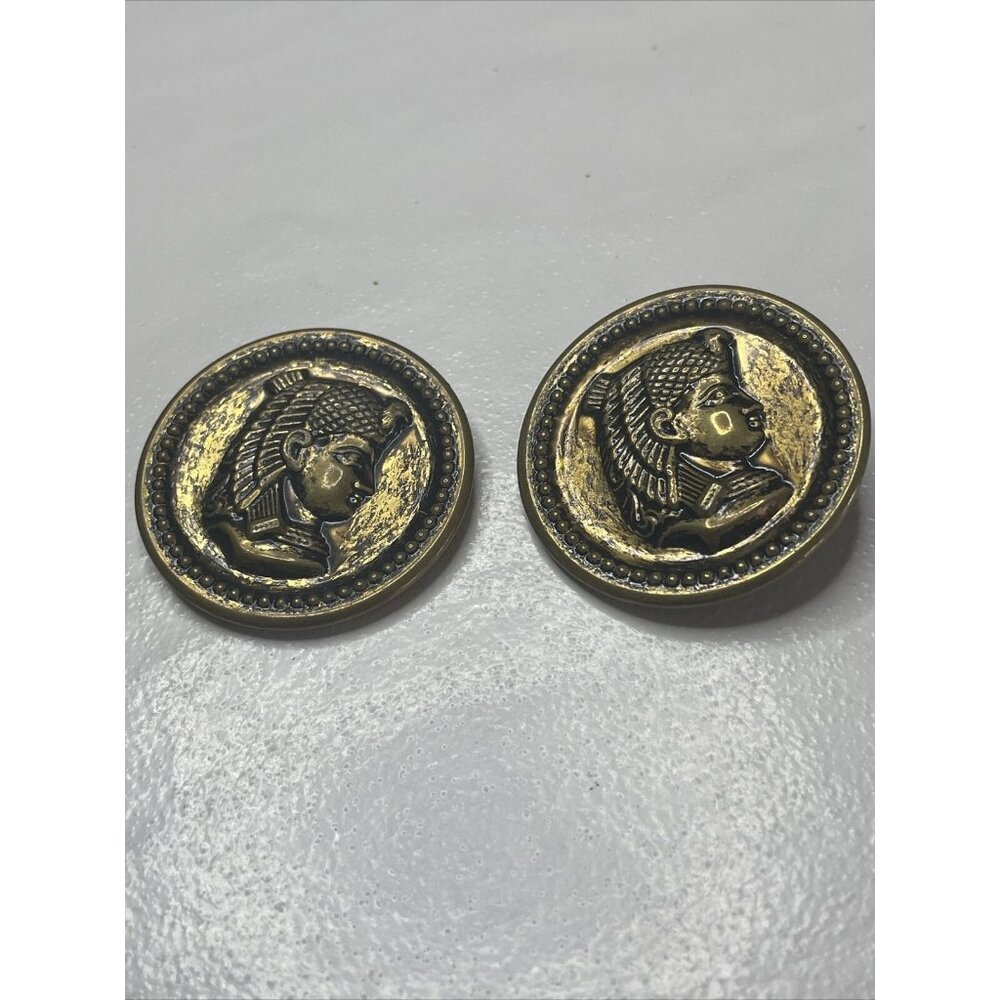 2 Scarce Antique Metal Picture Buttons- Egyptian Pharoah